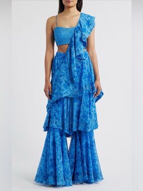 Sani Zaina Choli, Dupatta & Palazzo Pant Set in Sapphire